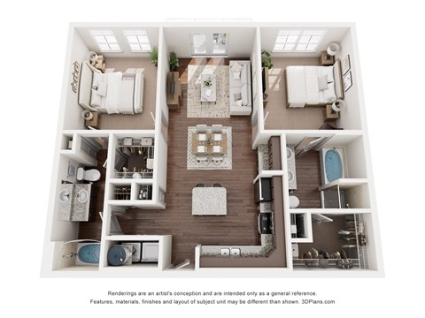 Floor plan for 2 beds, 2 baths, 1080 sqft